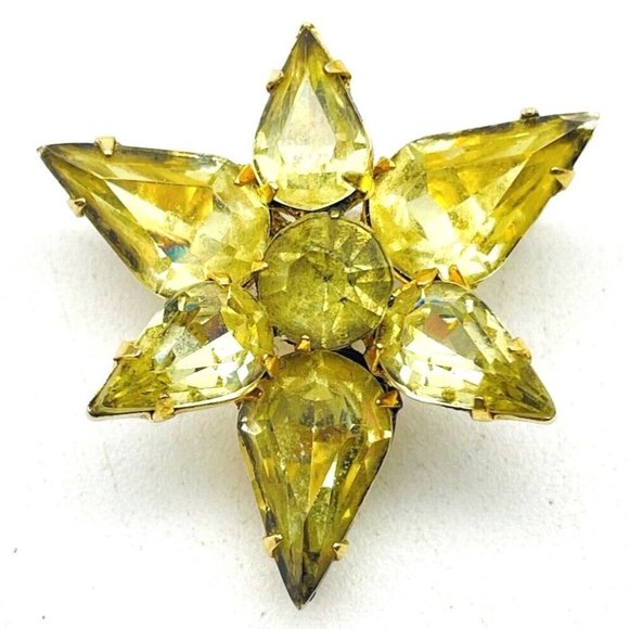 kramer Jewelry - Kramer Yellow Rhinestone Scatter Pin Gold Tone Flower Nature Garden Trees Floral